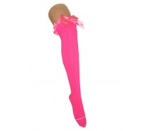 Kousen: Britney kousen met strik fluor pink microfibre
